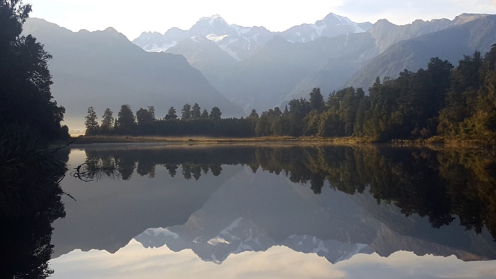 Mount Cook and Mount Tasman reflected on Lake Matheson